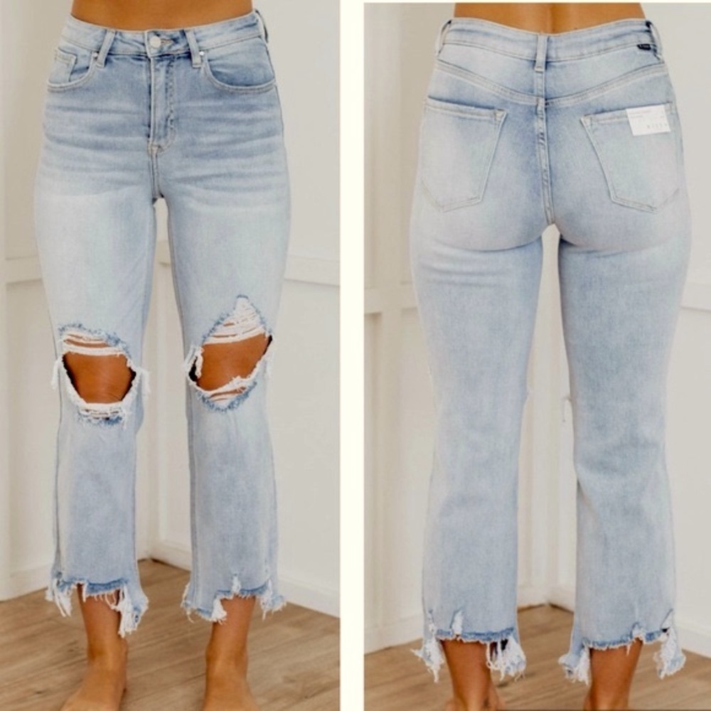 Risen Light Wash High Waisted Cropped Straight Leg Jeans NWT - Picture 6 of 6
